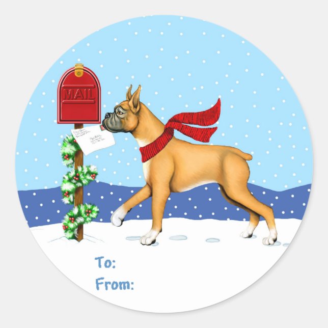 Boxer Christmas Mail Gift Tags (Front)