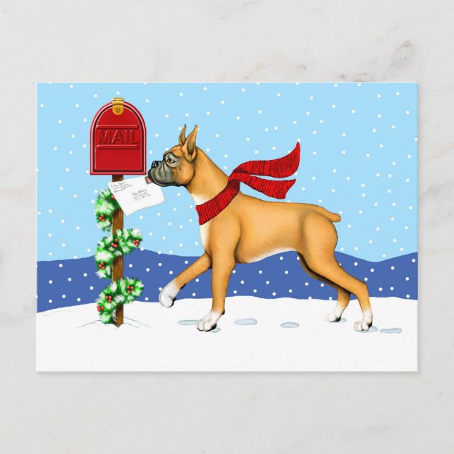 Boxer Christmas Mail Holiday Postcard (Front)