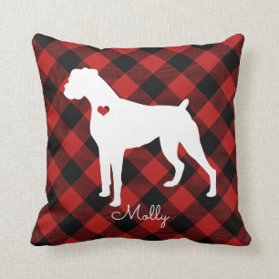 Boxer Christmas Plaid Dog Name Cushion