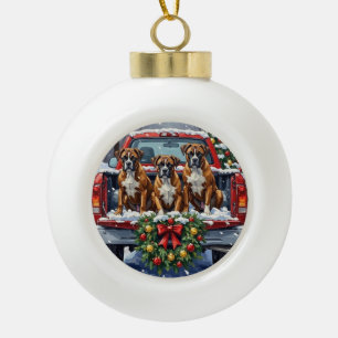 Boxer Christmas Red Truck Holiday Ceramic Ball Christmas Ornament