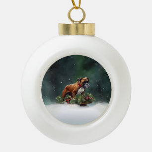 Boxer Christmas snow winter Ceramic Ball Christmas Ornament
