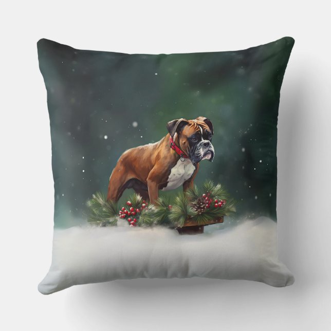 Boxer Christmas snow winter Cushion (Back)