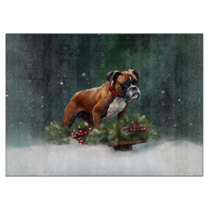 Boxer Christmas snow winter Cutting Board