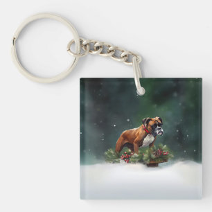 Boxer Christmas snow winter Key Ring