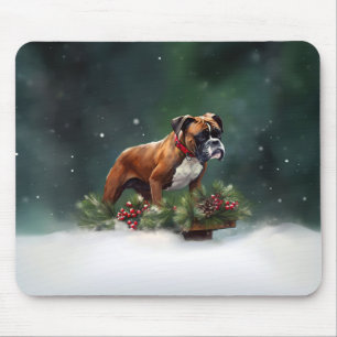 Boxer Christmas snow winter Mouse Pad