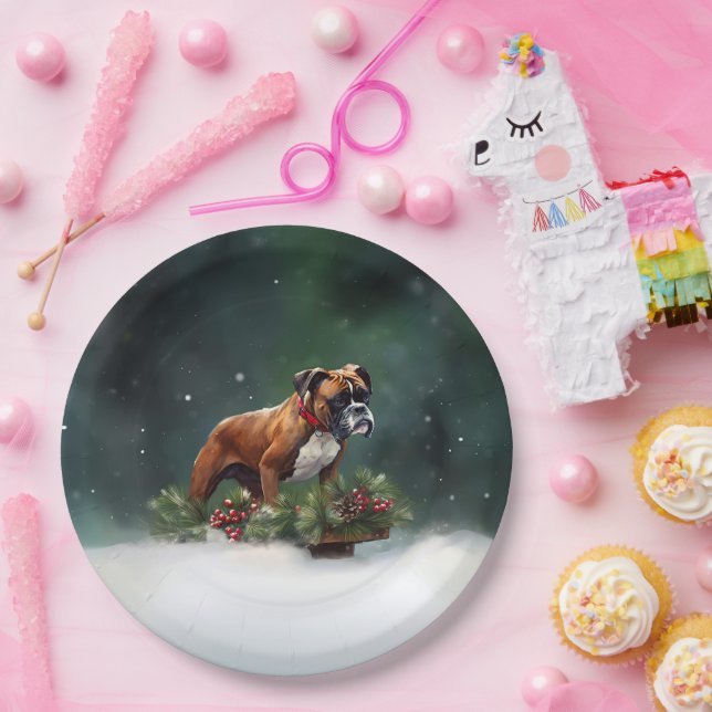 Boxer Christmas snow winter Paper Plate (Party)
