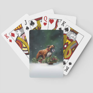 Boxer Christmas snow winter Playing Cards