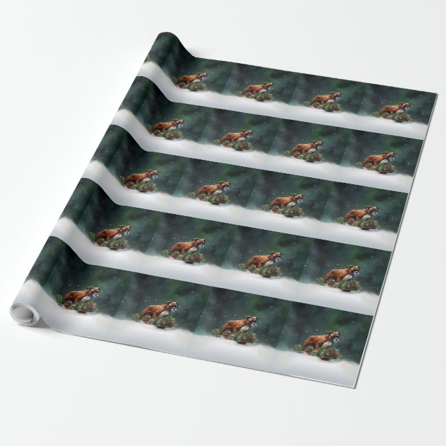 Boxer Christmas snow winter Wrapping Paper (Unrolled)