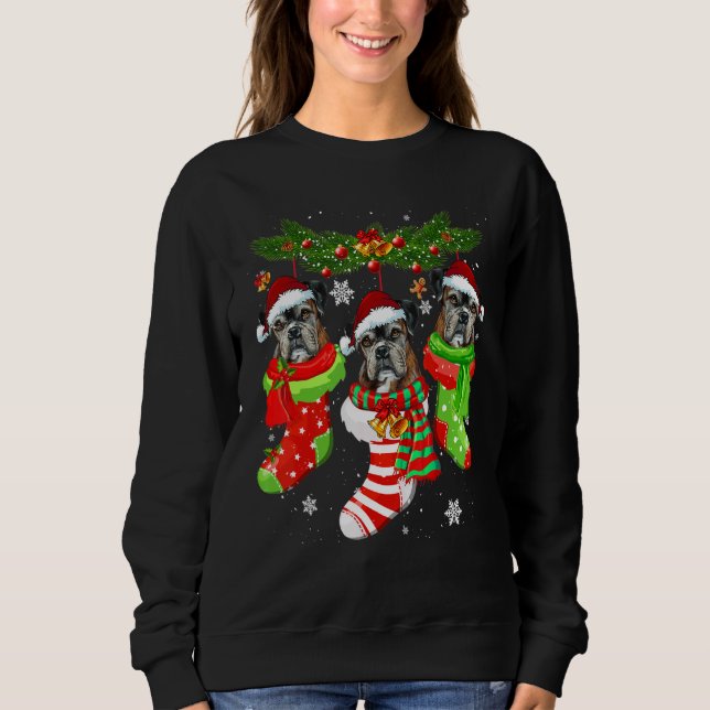 Boxer Christmas Socks Tree Light Xmas Santa Hat Sweatshirt (Front)
