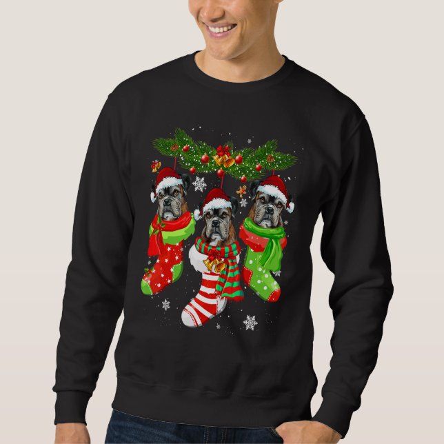 Boxer Christmas Socks Tree Light Xmas Santa Hat Sweatshirt (Front)