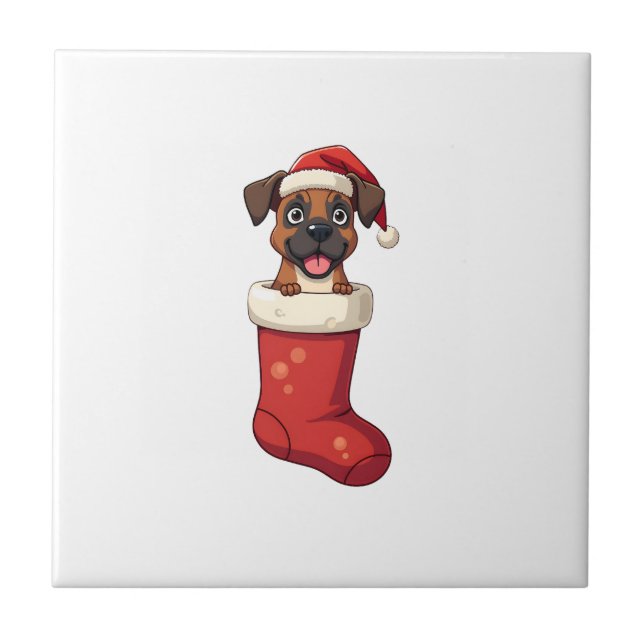 Boxer Christmas Stocking Ceramic Tile (Front)