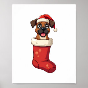 Boxer Christmas Stocking dog Poster