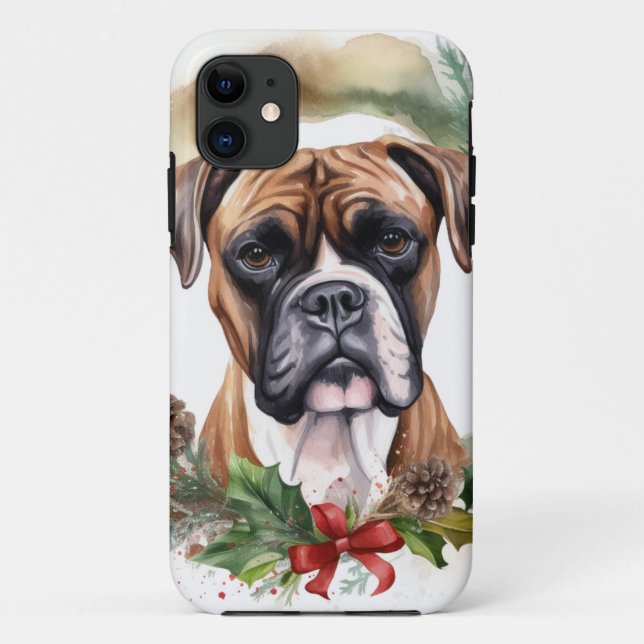 Boxer Christmas Wreath Festive Pup Case-Mate iPhone Case (Back)