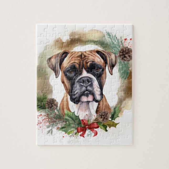 Boxer Christmas Wreath Festive Pup Jigsaw Puzzle (Vertical)