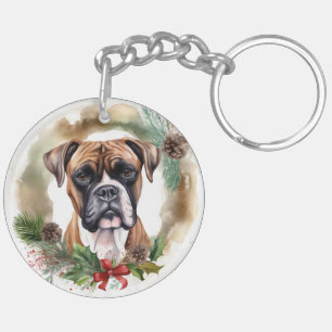 Boxer Christmas Wreath Festive Pup Key Ring