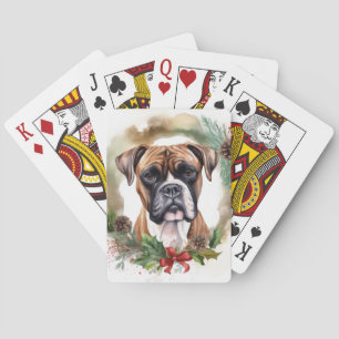Boxer Christmas Wreath Festive Pup Playing Cards
