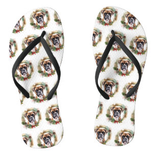 Boxer Christmas Wreath Festive Pup Thongs