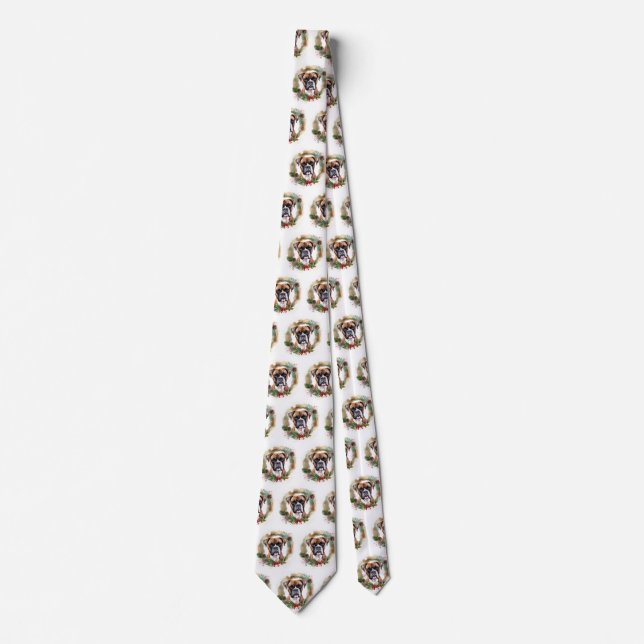 Boxer Christmas Wreath Festive Pup Tie (Front)