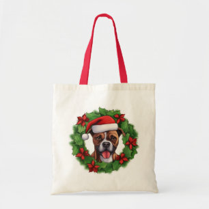 Boxer Christmas Wreath Tote Bag