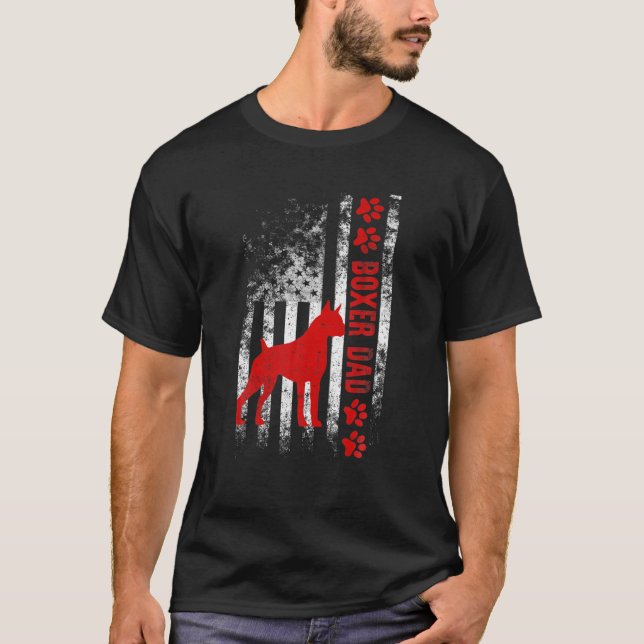 Boxer Dad American Flag Gift T-Shirt (Front)
