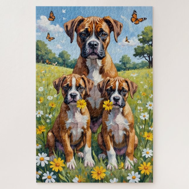 Boxer Daisy Meadow Art Jigsaw Puzzle (Vertical)