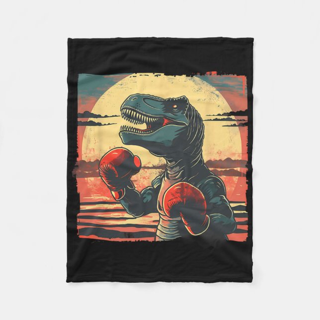 Boxer Dinosaur Boxing Dino Kickboxing T-rex Boxing Fleece Blanket (Front)