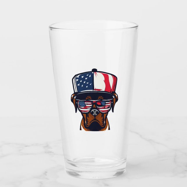 Boxer Dog 4th of July Glass (Front)