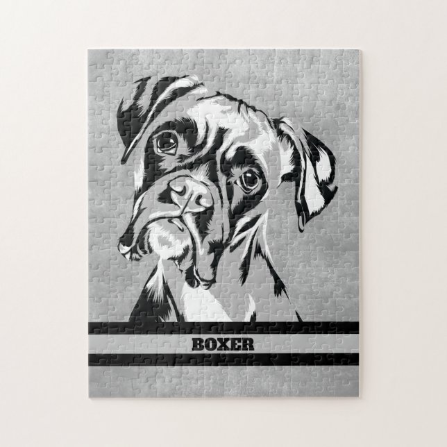 Boxer Dog Abstract Black And White Art Jigsaw Puzzle (Vertical)