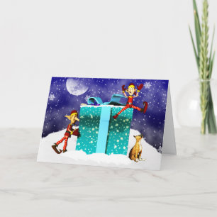 Boxer Dog and Elf's Christmas Card