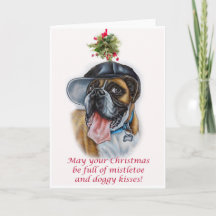Boxer Dog and Mistletoe Christmas Art