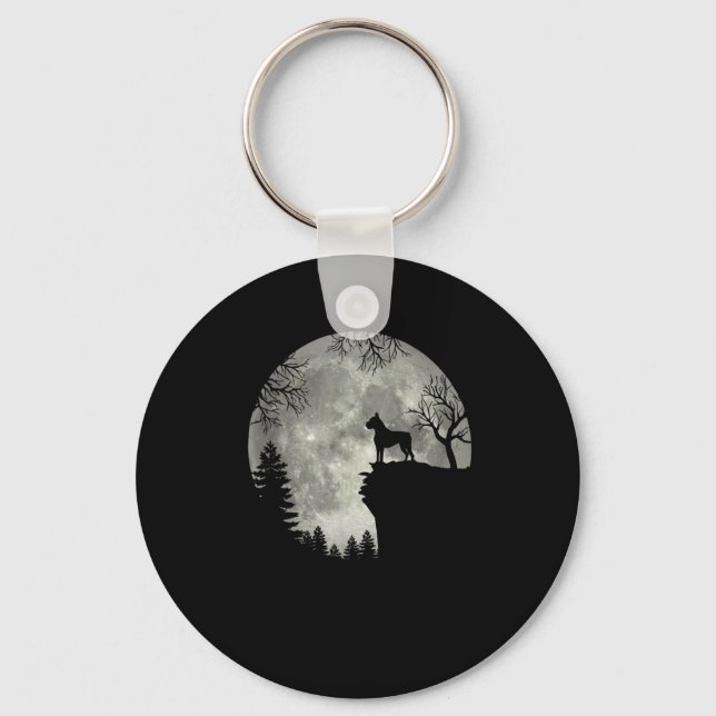 Boxer Dog And Moon Halloween Key Ring (Front)