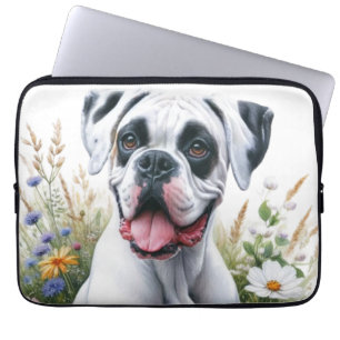 Boxer Dog and Wildflowers  Laptop Sleeve