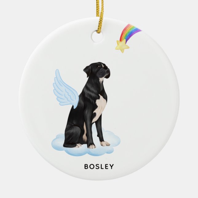 Boxer Dog Angel Personalise Black Dog Pet Memorial Ceramic Ornament (Front)
