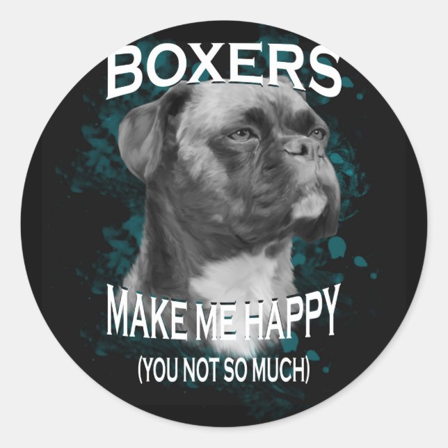 Boxer Dog Animal Lovers Art Text Classic Round Sticker (Front)