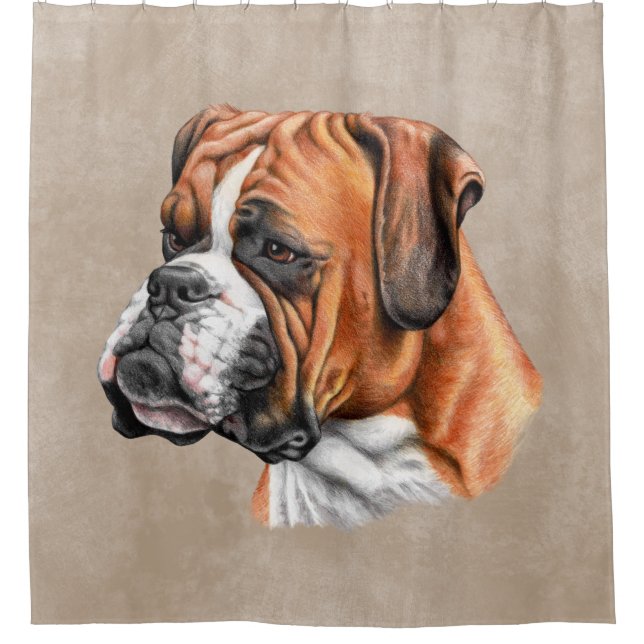 Boxer Dog Art Portrait Brown Standard Bathroom Shower Curtain (Front)