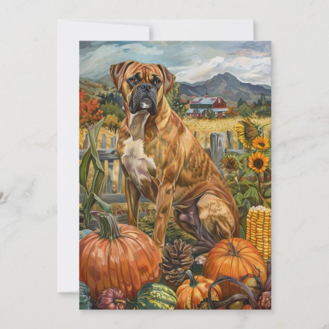 Boxer Dog Autumn Harvest Thanksgiving Holiday Card (Front)
