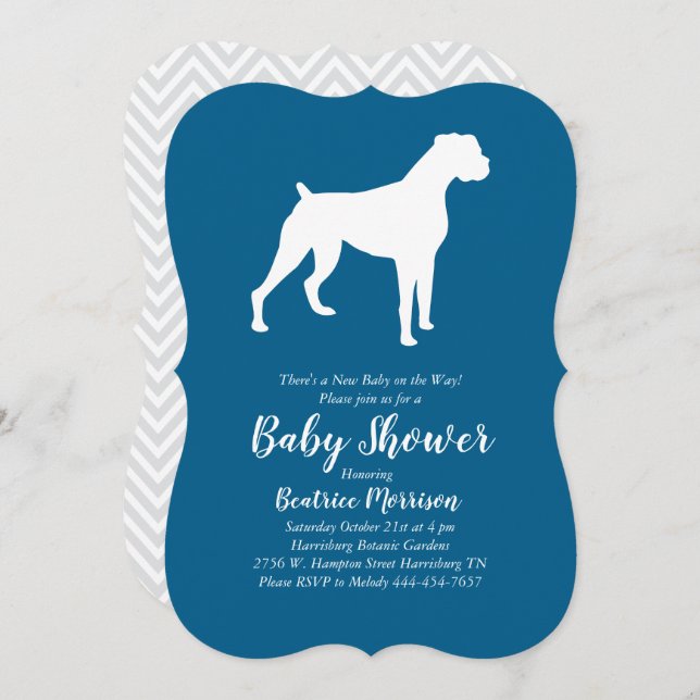 Boxer Dog Baby Shower Blue Boy Invitation (Front/Back)