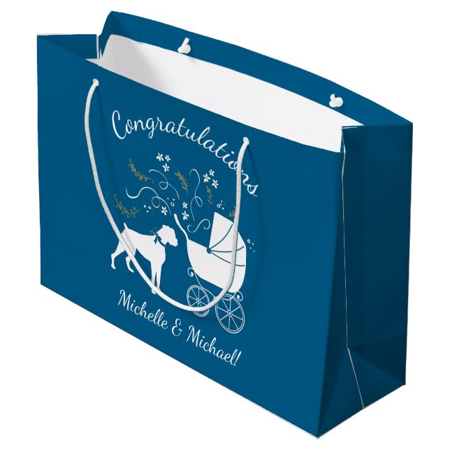 Boxer Dog Baby Shower Large Gift Bag (Back Angled)