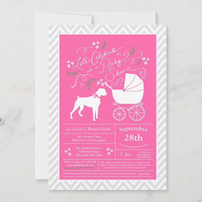 Boxer Dog Baby Shower Pink Girl Invitation (Front)