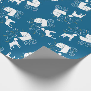 Boxer Dog Baby Shower Puppy Blue Boy Wrapping Paper