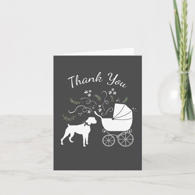 Boxer Dog Baby Shower Puppy Grey Thank You Card (Front)