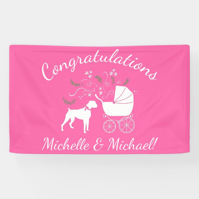 Boxer Dog Baby Shower Puppy Pink Girl Banner (Horizontal)