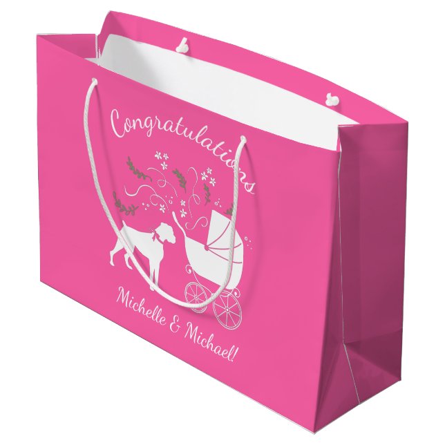 Boxer Dog Baby Shower Puppy Pink Girl Large Gift Bag (Back Angled)