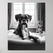 Boxer Dog Bathroom Wall Art, Boxer Taking a Bath