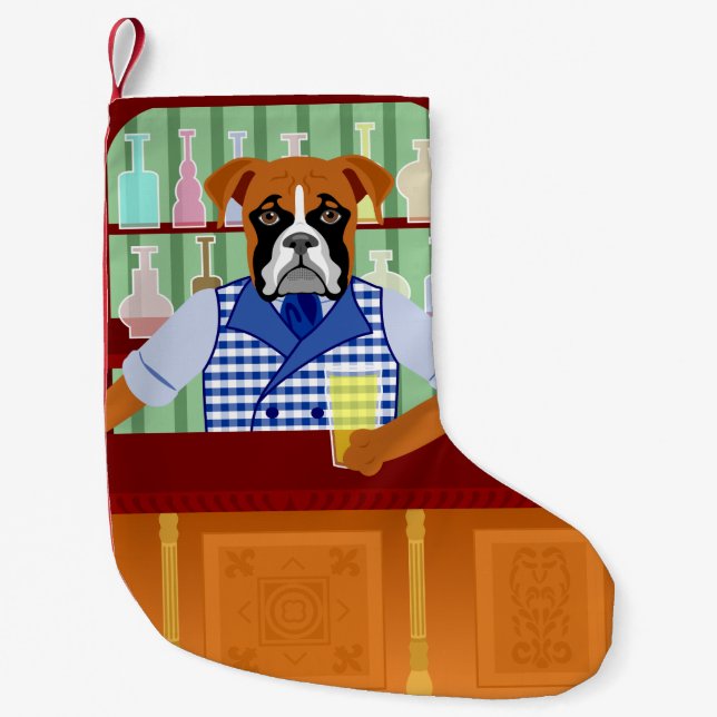 Boxer Dog Beer Pub Small Christmas Stocking (Front)