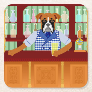 Boxer Dog Beer Pub Square Paper Coaster
