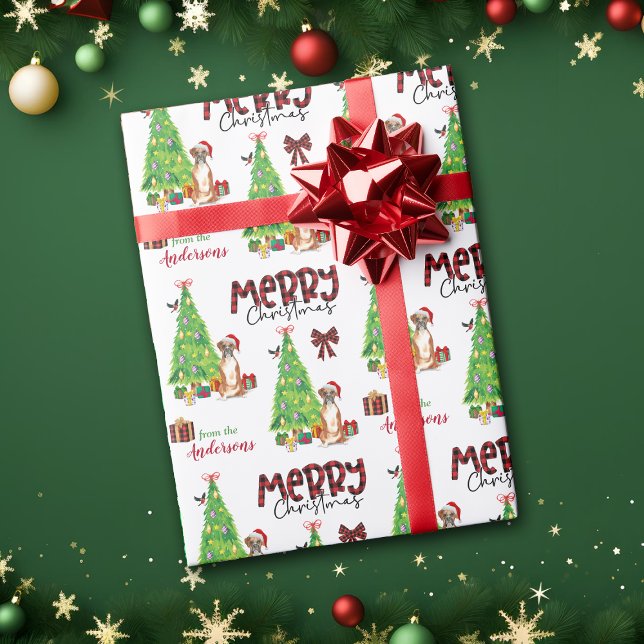 Boxer Dog, Bird and Christmas Tree Wrapping Paper (Creator Uploaded)