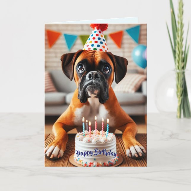 Boxer Dog Birthday Fun Holiday Card (Front)