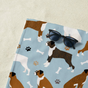 Boxer Dog Bones and Paws Beach Towel