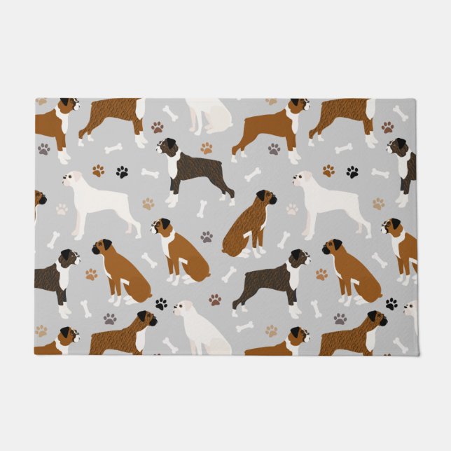 Boxer Dog Bones and Paws Doormat (Front)